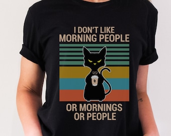 面白い皮肉な猫のTシャツ：朝型の人は嫌い