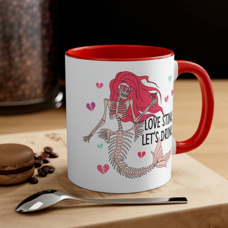 Anti Valentines Day, Love Stink Mug, Lets Drink Valentines Day Mug, Funny Valentine Mug, Skeleton Valentine Coffee Mug, Mug for Valentines image 2