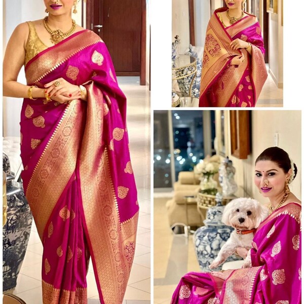 Soft Lichi Silk Saree with zari boarder And Beautiful Saree With Weaving Work Silk Saree Exclusive Indian Wedding Wear Sari