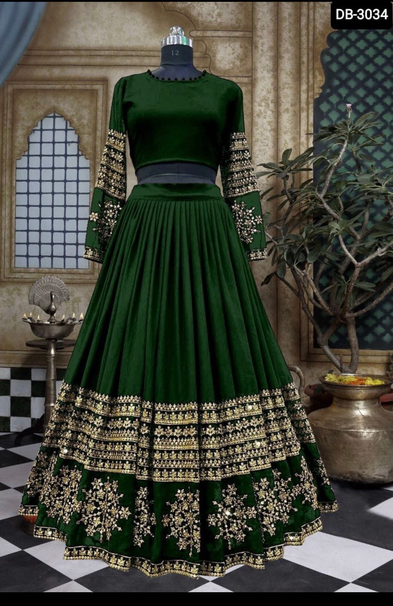 Mahendi Green Silk Handmade Bridal Lehenga For Royal Wedding – FOURMATCHING