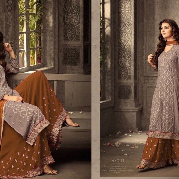 Indian Pakistani Dresses for Women Palazzo Style Embroidered Salwar Kameez Suit