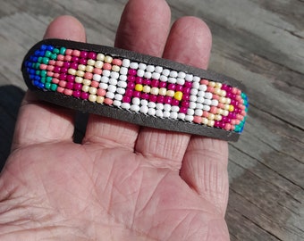 Beaded Bracelet with leather backing