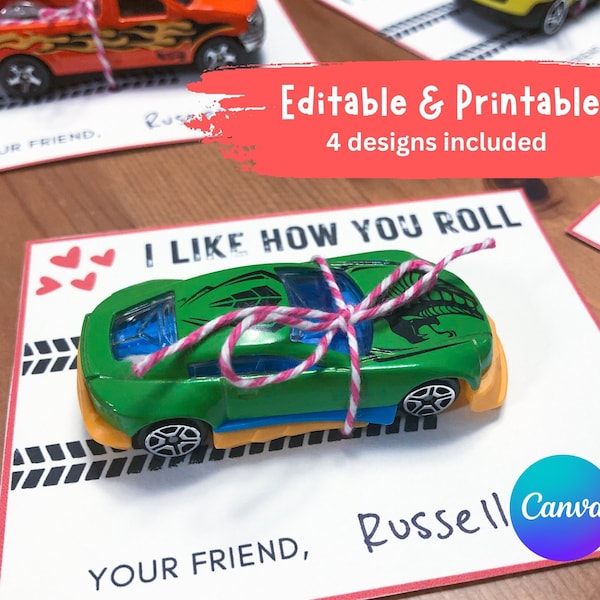 Printable Classroom Valentines | Boy Valentines | Matchbox Car Valentine Cards | Hot Wheels Valentine Cards | Preschool Valentine