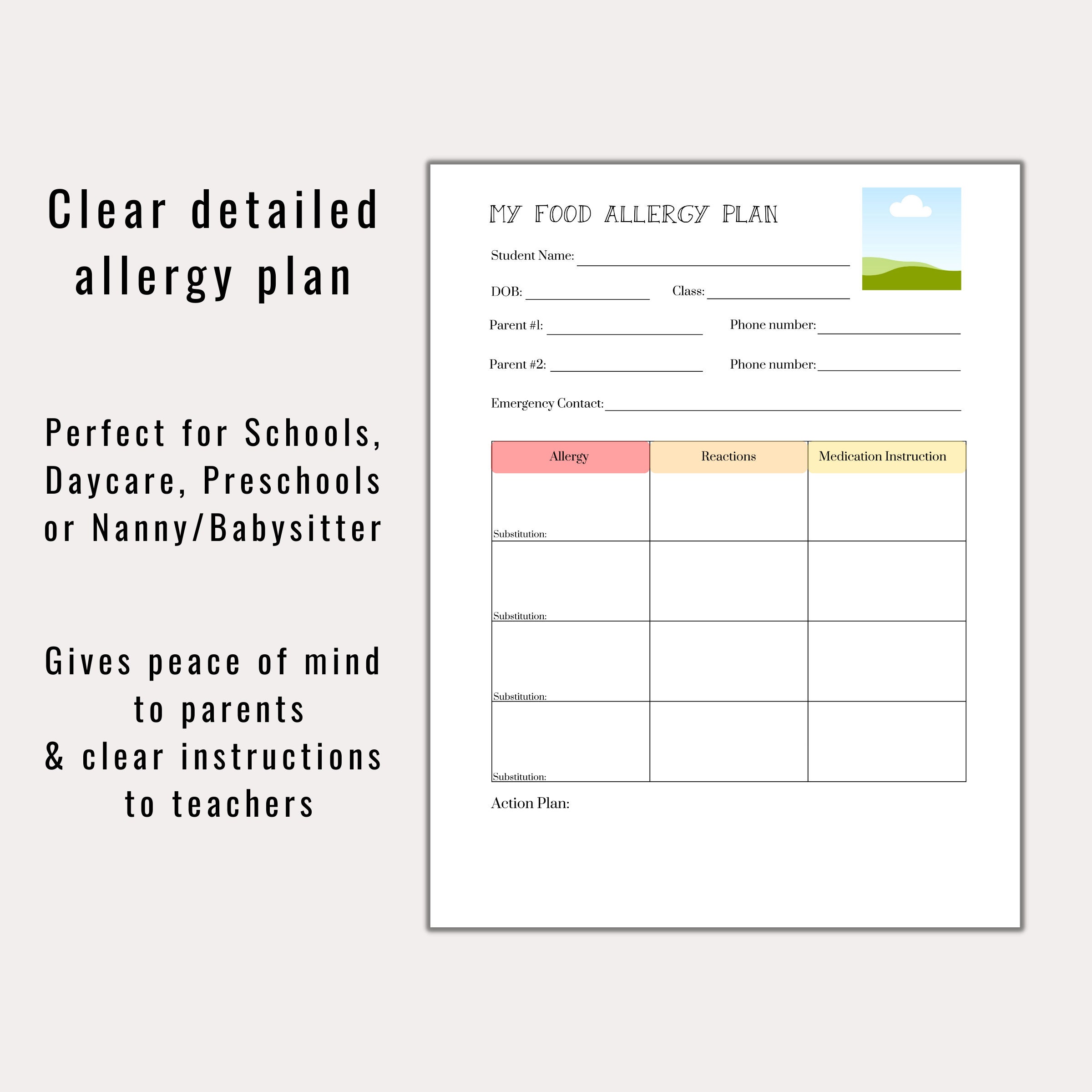 food allergy tracker form printable | food allergy school