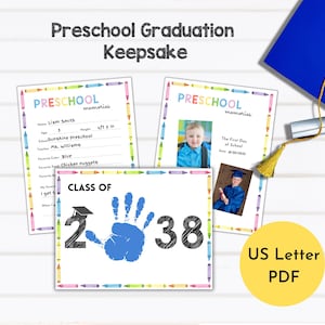 Preschool Graduation Keepsake | School Memory Book | Preschool Graduation Class of 2038 Handprint Art | Last Day of School Questionnaire