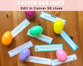 Indices de chasse au trésor aux œufs de Pâques | Chasse au trésor imprimable pour les enfants | Chasse au trésor intérieure et extérieure | Jeux de Pâques pour enfants