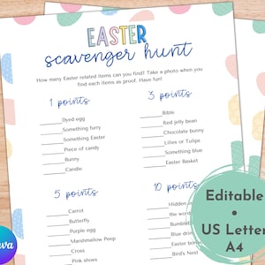 Printable Easter Scavenger Hunt Point Game | Family Game Night | Easter Activities for Kids Adults | Easter Party Games