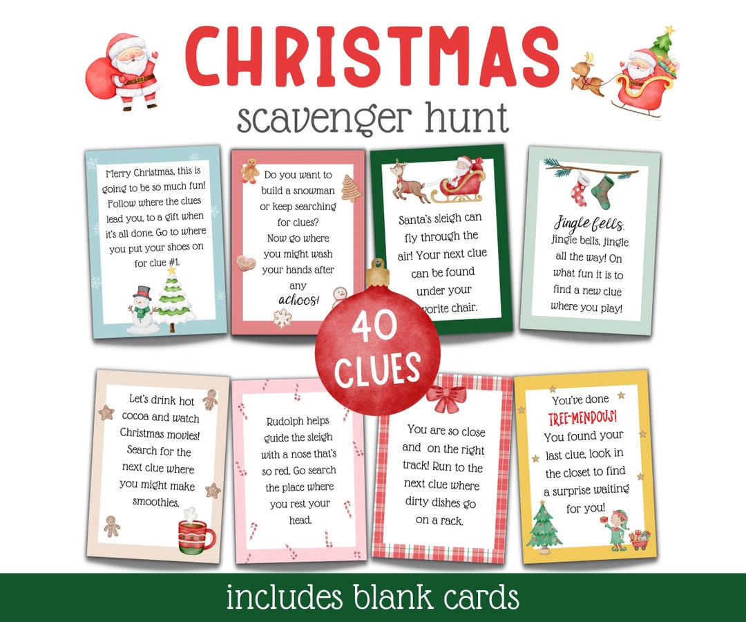 Christmas Scavenger Hunt for Kids | Printable Treasure Hunt | Treasure ...