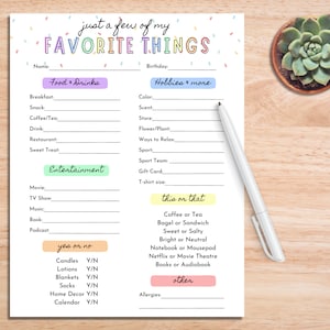 Favorites Survey | Just a few of My Favorite Things | Co-worker Questionnaire | Teacher Appreciation Survey | All About Me Survey