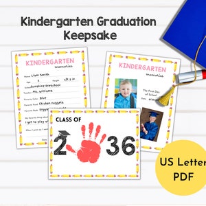 Kindergarten Graduation Keepsake | School Memory Book | Kindergarten Graduation Class of 2036 Handprint | Last Day of School Questionnaire
