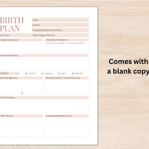 Printable Birth Plan Template | Editable Birth Preference Blank ...