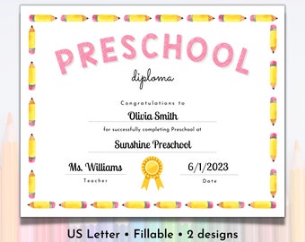 Printable Preschool Graduation Diploma | Preschool Certificate Editable | Graduation Diploma Template with Photo | Pre-k Grad