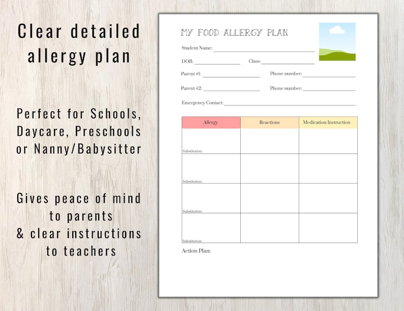 Food Allergy Tracker Form Printable Food Allergy School - Etsy