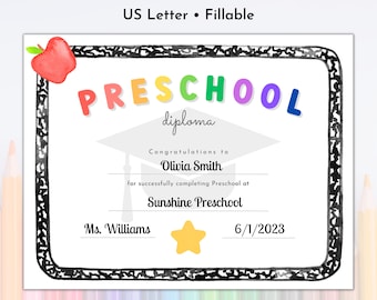 Printable Preschool Graduation Diploma | Preschool Certificate Editable | Graduation Diploma Template With Photo | Pre-k Grad