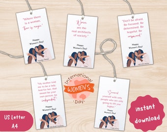 International Women's Day Gift Tags | Happy Womens Day Printable Cards | Inspirational women quotes |  March 8 2025 Woman's Day