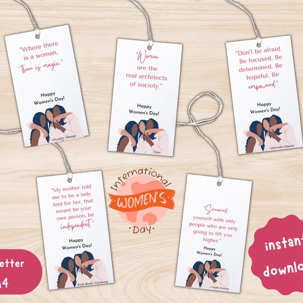 International Women's Day Gift Tags | Happy Womens Day Printable Cards | Inspirational women quotes |  March 8 2023 Woman's Day