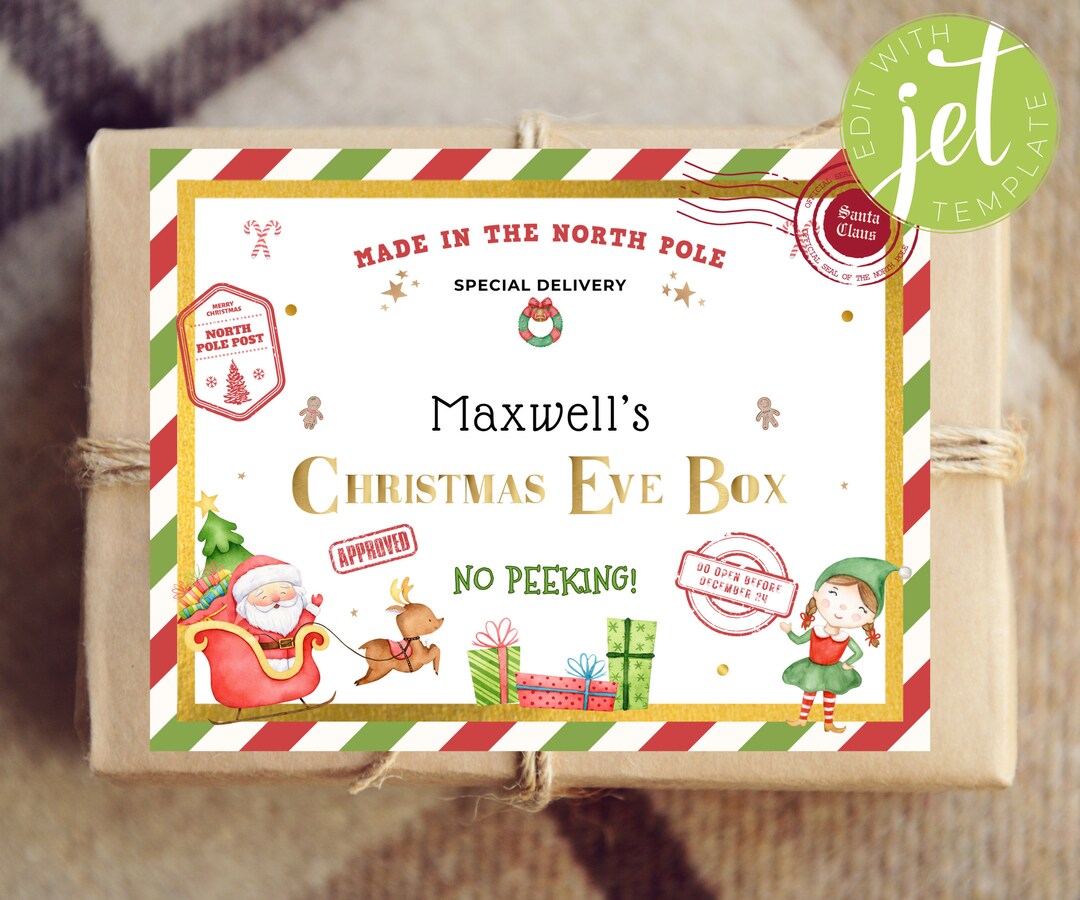 Christmas Eve Box Printable Label Personalized Santa Shipping Label ...
