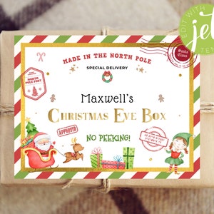 Christmas Eve Box Printable Label | Personalized Santa Shipping Label | Santa&#39;s Nice List Certificate Template | North Pole Official Mail