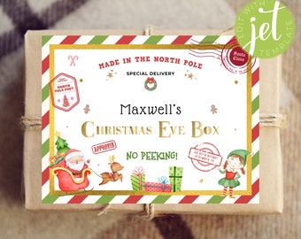 Christmas Eve Box Printable Label | Personalized Santa Shipping Label | Santa's Nice List Certificate Template | North Pole Official Mail