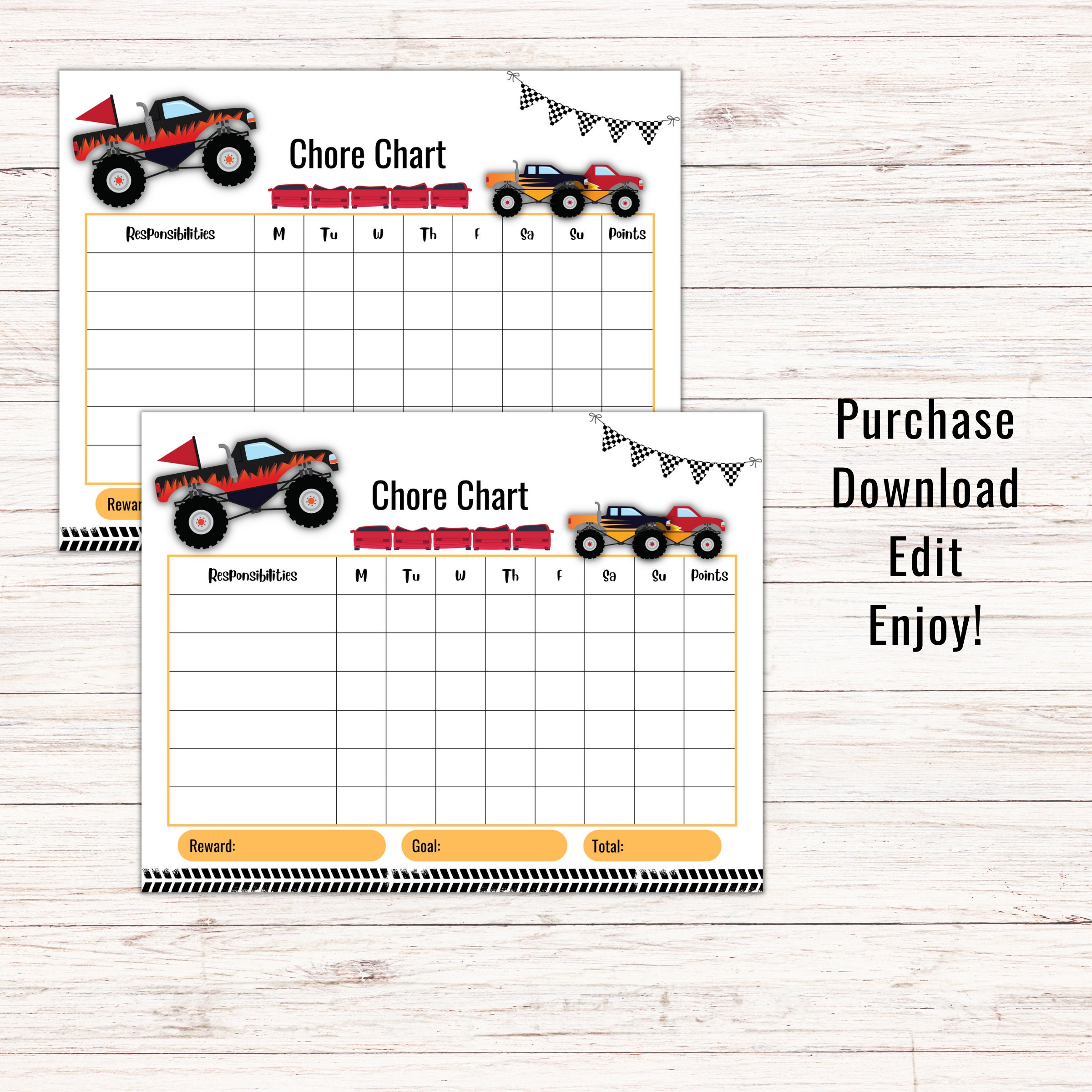 Chore Chart for Kids Editable Kid Chore Chart - Etsy