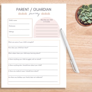Back to School Parent Survey | Getting to know your Child Questionnaire | All About Your Child