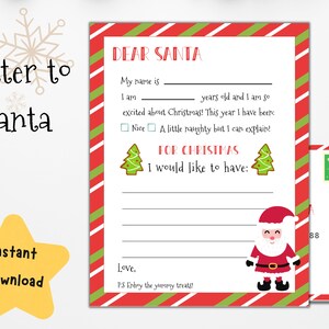 Carta a Papá Noel imprimible / Carta de Querido Papá Noel / Plantilla de carta de Papá Noel / Carta para niños a Papá Noel