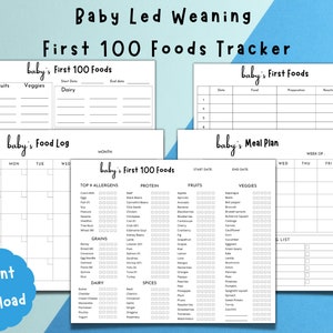 Baby&#39;s First 100 Foods Tracker | Baby Led Weaning Meal Planning | First 100 foods checklist | BLW Meal Planner