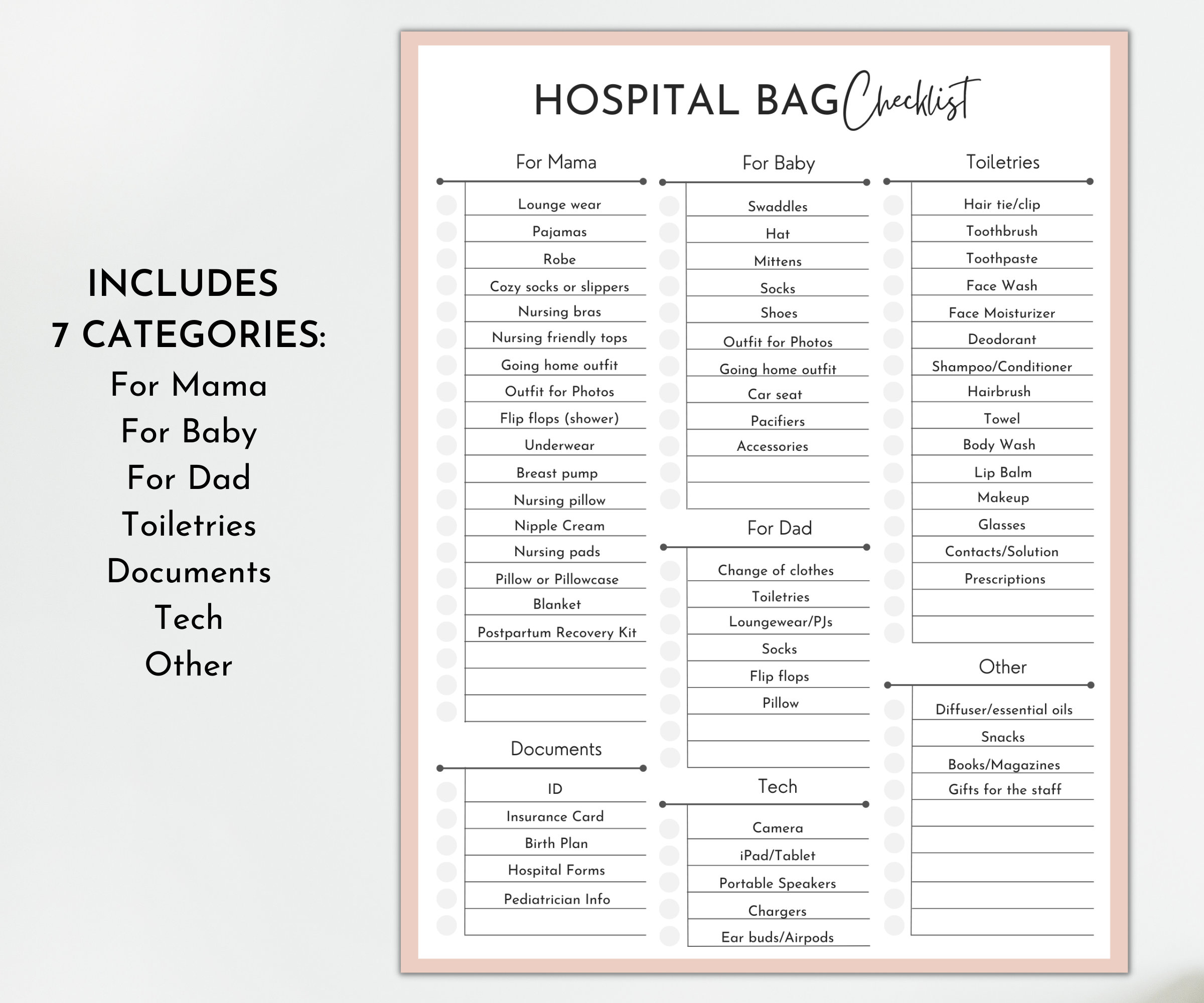 Printable Hospital Bag Mom Checklist Maternity Newborn Baby Checklist ...