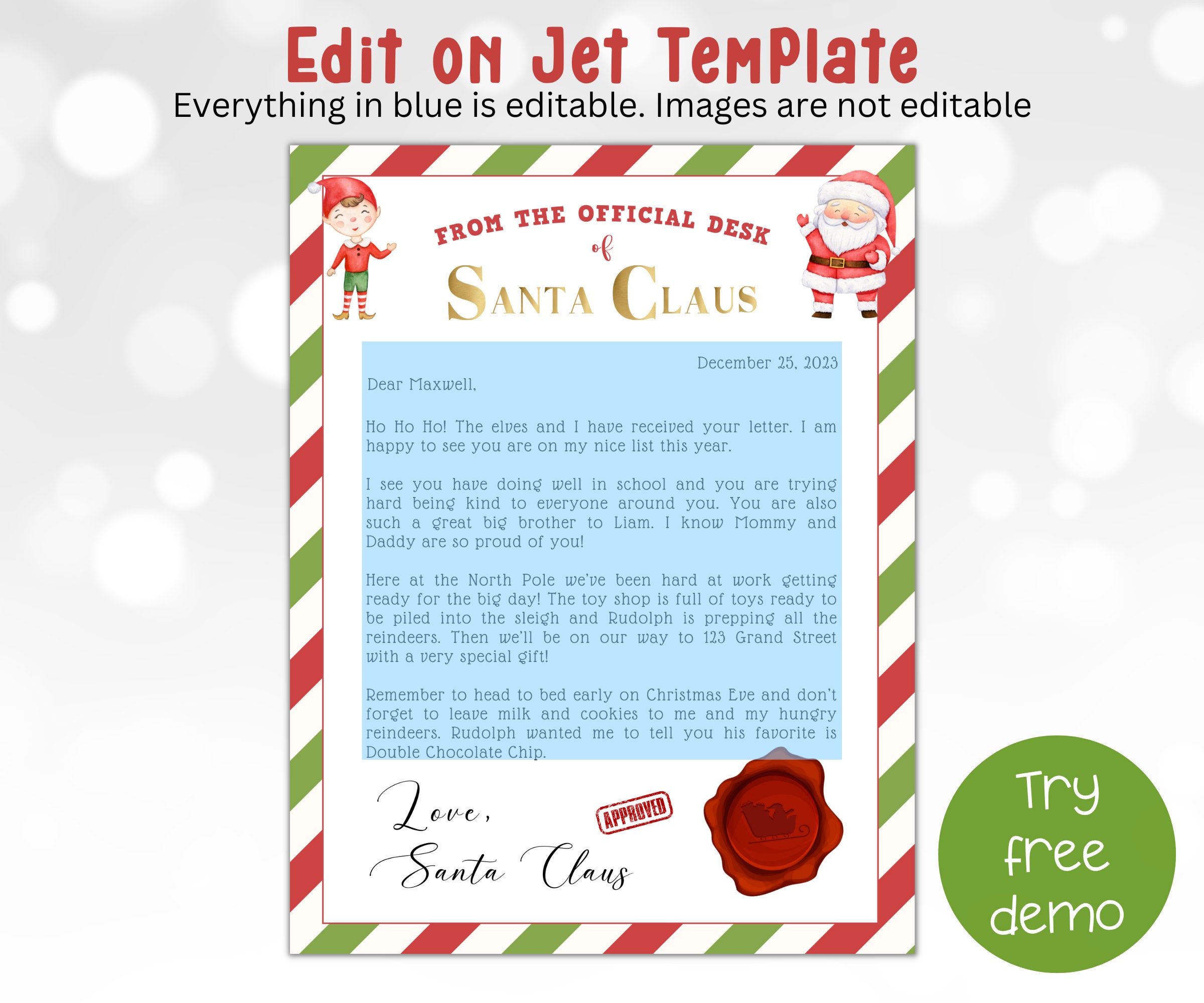 Editable Official Letter From Santa Claus | Personalized Santa Letter ...