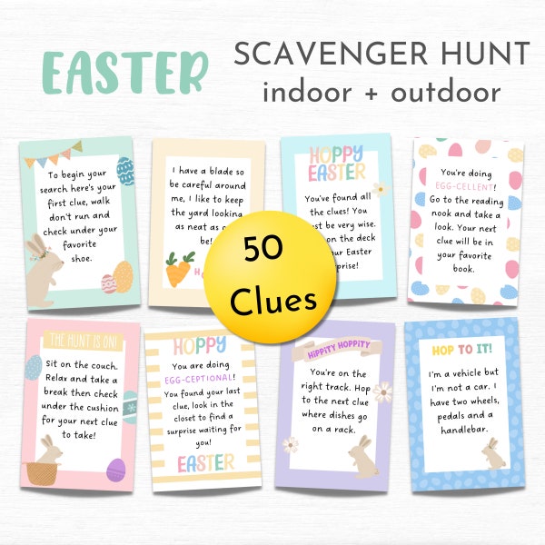 Easter Scavenger Hunt for Kids | Printable Treasure Hunt | Easter Egg Hunt Clues | Indoor and Outdoor Scavenger Hunt | Easter Games for Kids