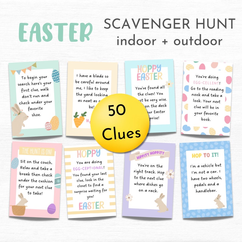 Easter Scavenger Hunt for Kids Printable Treasure Hunt Easter Egg Hunt Clues Indoor and Outdoor Scavenger Hunt Easter Games for Kids image 1