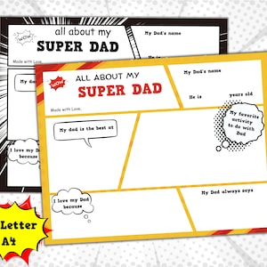 Alles über meinen Vater Comic-Fragebogen | Erste Vatertagsaktivität | Dad Interview Andenken | Füllen Sie die leere Vatertagskarte aus