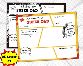 All About My Dad Comic Strip Questionnaire | First Father's Day Activity | Dad Interview Keepsake | Fill in the Blank Father's Day Card