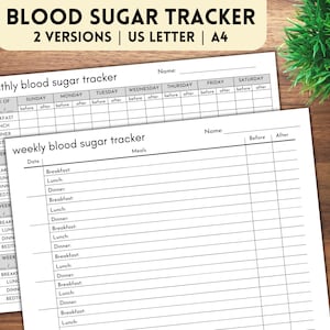 Monthly Weekly Blood Sugar Tracker | Blood Tracker Log | Printable Diabetes Tracker | Glucose Log