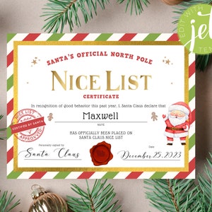 Nice List Certificate Printable | Santa&#39;s Nice List Certificate Template | North Pole Official Mail | Official Letter from Santa |