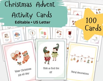 Kids Advent Activity Cards   | Advent Calendar Activity Cards | Printable Christmas Advent Cards | DIY Advent Calendar | Christmas Countdown