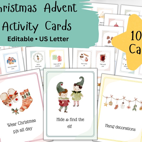 Kids Advent Activity Cards   | Advent Calendar Activity Cards | Printable Christmas Advent Cards | DIY Advent Calendar | Christmas Countdown