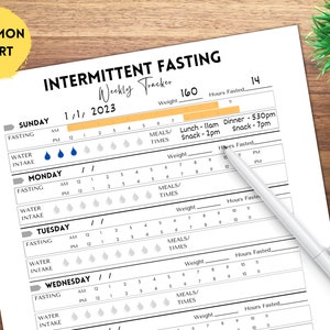 Printable Weekly Intermittent Fasting Tracker | Fasting Challenge | Weight Loss Tracker Journal Habit Tracker
