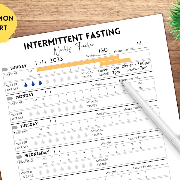 Printable Weekly Intermittent Fasting Tracker | Fasting Challenge | Weight Loss Tracker Journal Habit Tracker