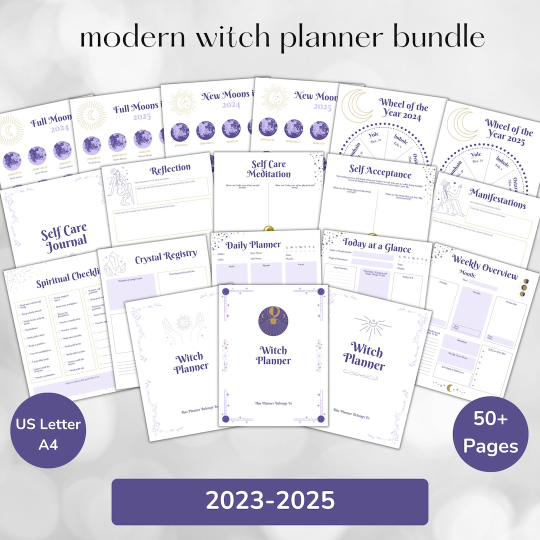 2023 2024 2025 Modern Witch Planner Printable Bundle Witchy Planner