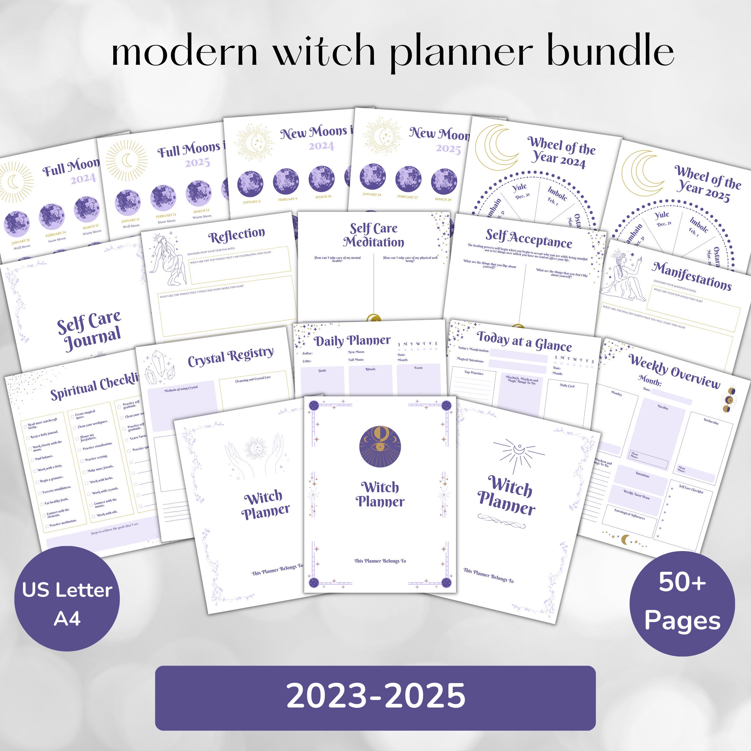 2023 2024 2025 Modern Witch Planner Printable Bundle Witchy Planner