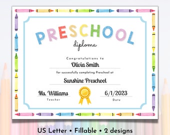 Printable Preschool Graduation Diploma | Preschool Certificate Editable | Graduation Diploma Template With Photo | Pre-k Grad