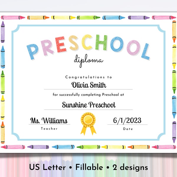 Printable Preschool Graduation Diploma | Preschool Certificate Editable | Graduation Diploma Template With Photo | Pre-k Grad