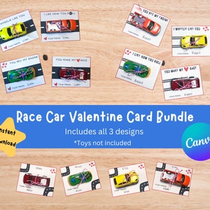 Afdrukbare auto klas Valentijnsdag kaarten | Jongen Valentijnsdag | Raceauto Valentijnsdagkaarten | Valentijnsuitwisseling op school | Valentijn in de kleuterklas