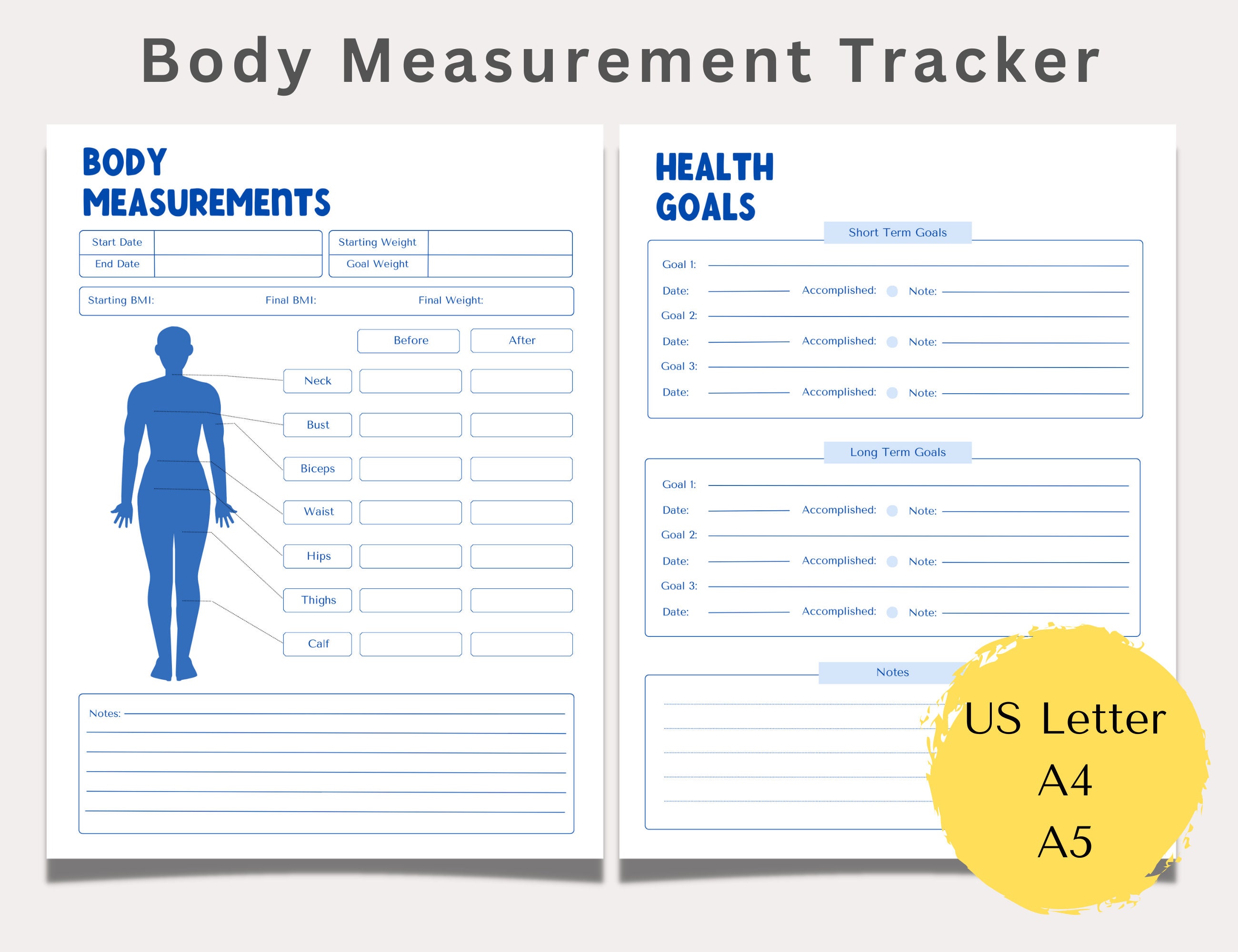 Body Measurement Tracker Printable | Weight Loss Tracker | Health ...