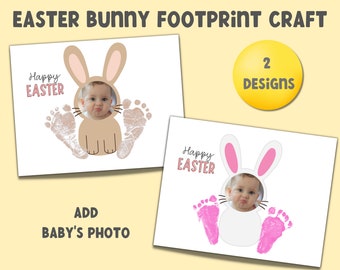 Easter Bunny Footprint Craft Printable | Baby First Easter Handprint Art | Preschool Easter Footprint Handprint Craft