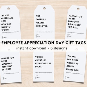 Funny Employee Appreciation Gift Tags | Staff Appreciation Week | Printable Employee Recognition Gift Tag