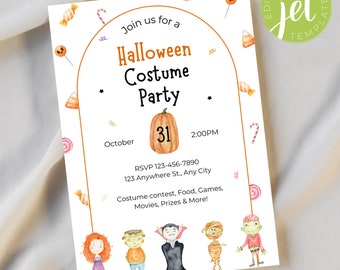 Kids Teen Halloween Costume Party Invitation | Editable Halloween Birthday Invite | Spooktacular Halloween Party Invitation