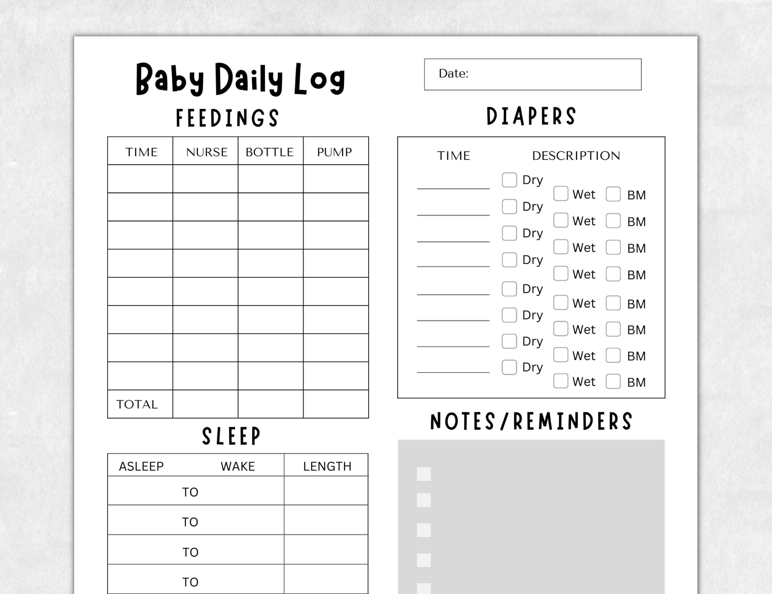 Printable Baby Daily Care Log Newborn Tracker Breastfeeding Tracker ...