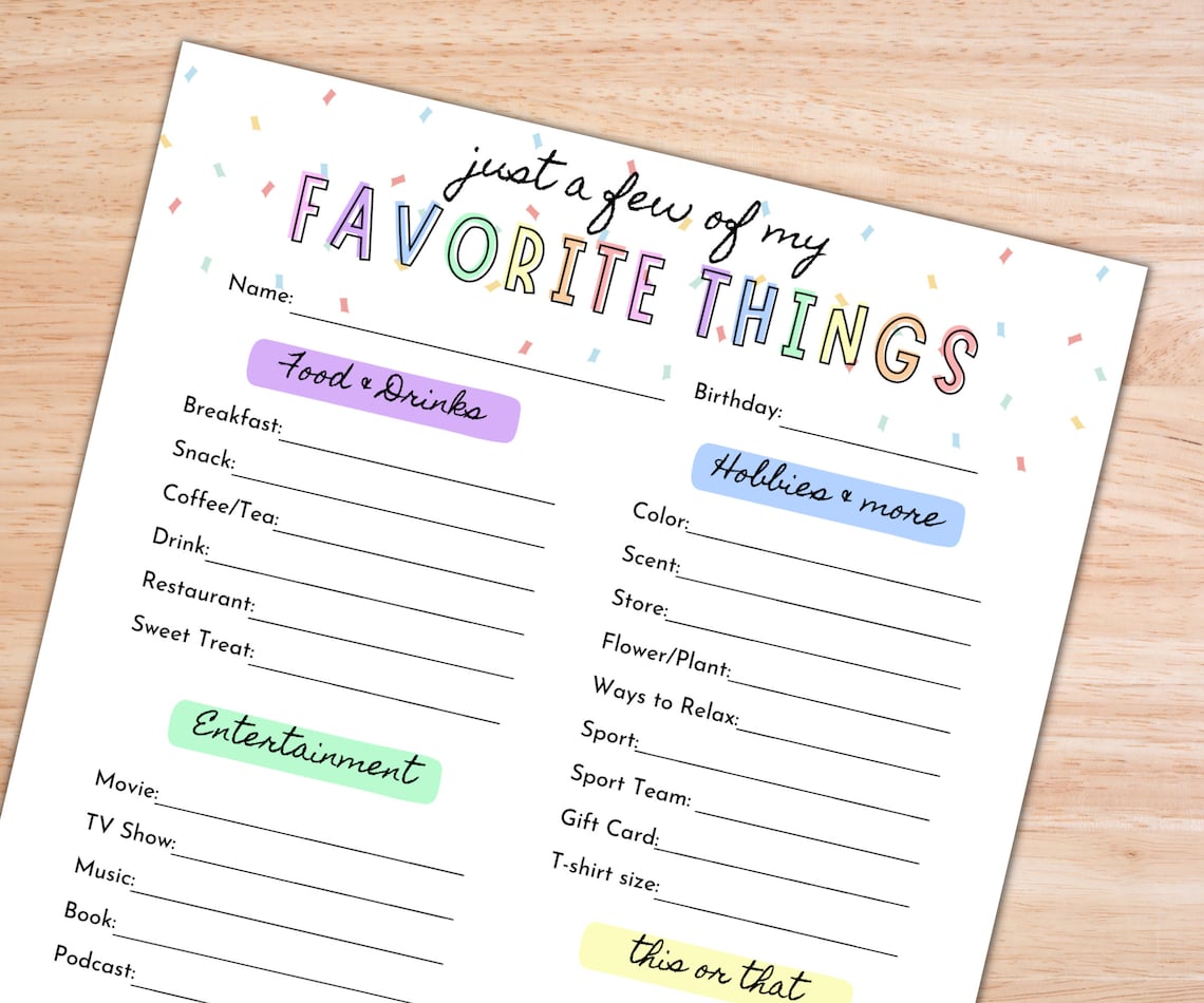 Editable Favorites Survey | Just a Few of My Favorite Things | Canva ...